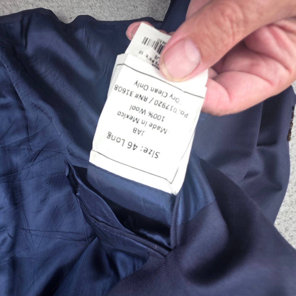 Jos. A. Bank Blazer Mens 46L Navy Blue Gatsby 100% Wool 2-Button Sport Coat - Picture 8 of 16